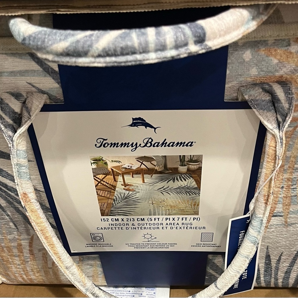Tommy Bahama Tropical Palm Leaf Rug in Blue and Cream